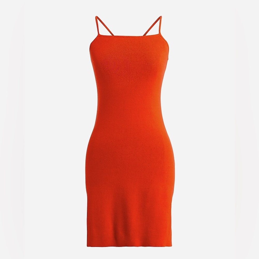 J Crew Cross‎ Back Knit Mini Dress Orangey Red Party Date Stretch Ribbed XXS NWT